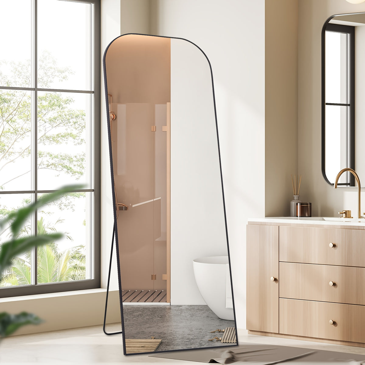 30 X 71 Inch Full Length Mirror, Golden Wall Full Body Mirror Full Length with Stand, Rounded Top Floor Mirror with Aluminum Alloy Frame for Bedroom Living Room