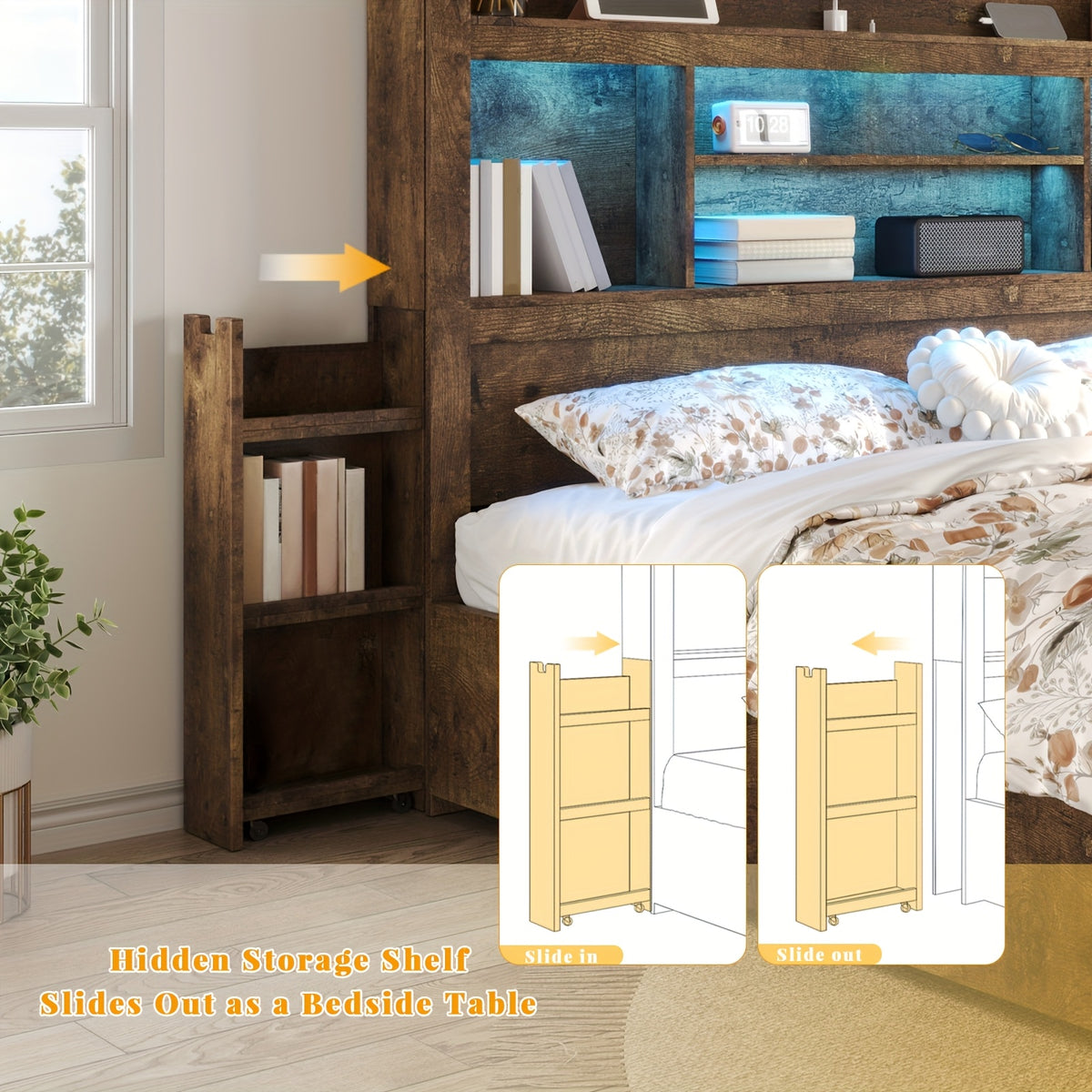 Wooden Platform Bed Frame with 4 Storage Drawers and Farmhouse Styling for Organized Bedrooms