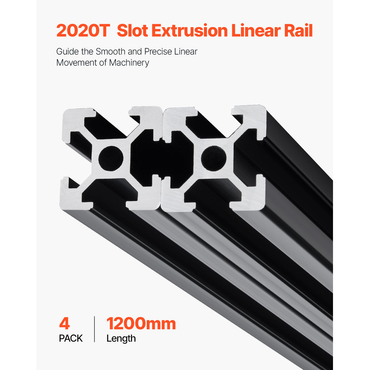 VEVOR T Slot 2020 Aluminum Extrusion Anodized Linear Rail, High-Strength Extruded Aluminum Rail for 3D Printer, CNC Machine DIY, Laser Engraving, 1000/1200/1500/2000mm