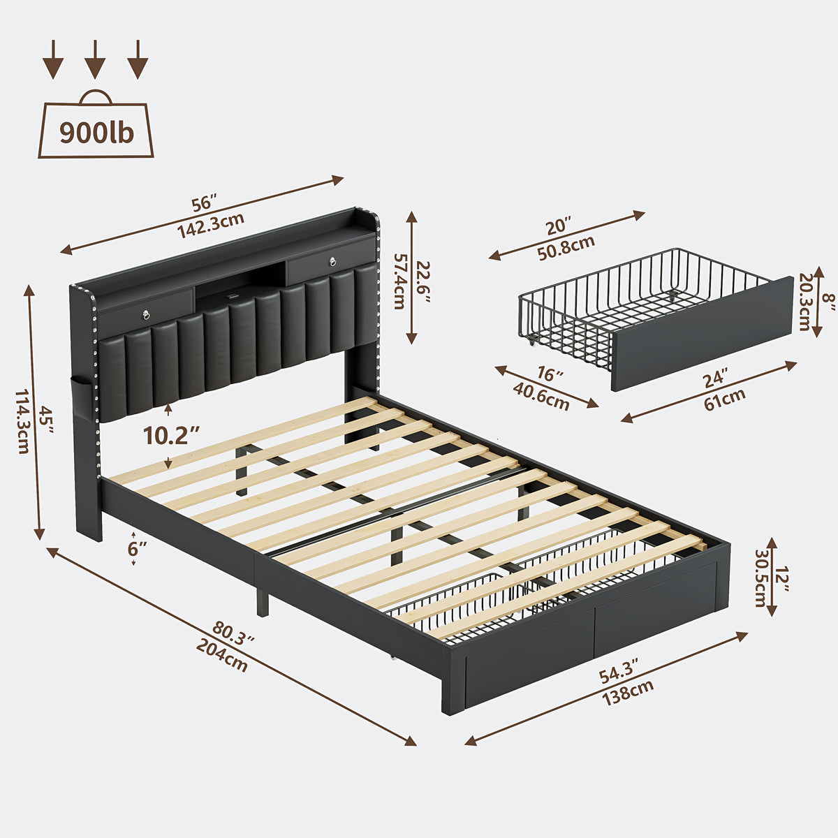 MRAEER Furniture Offers a Tri-Color Upholstered Bed Frame Available in Full, Queen, And King Sizes, Featuring Four Drawers And a Charging Station. Mattress Not Included, Operates Silently, And Does Not Require a Box Spring