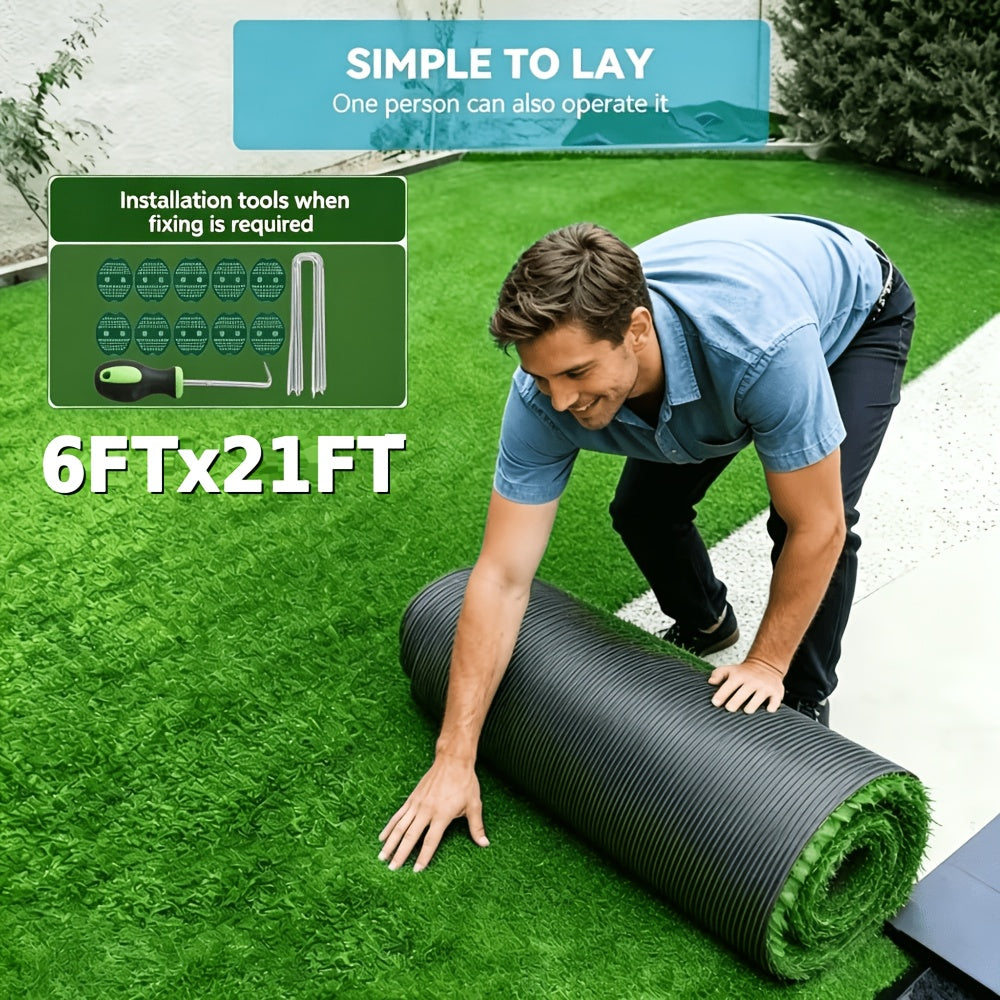 6Ft X 30Ft Artificial Grass 180 Sq Ft, 0.7 Inch Pile Height Multi-Purpose Synthetic Turf with Grass Installation Tools for Garden, Patio, Balcony, Decor, Indoor And Outdoor Use