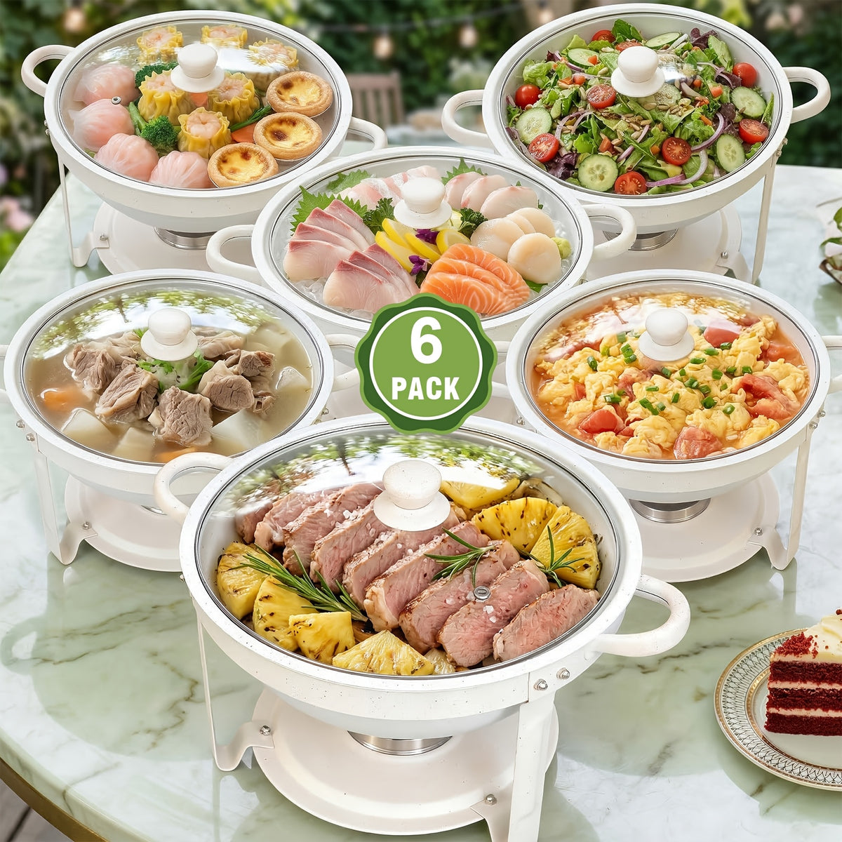 Chafing Dishes for Buffet of 1/2/4/6, 6QT White Chafing Dish Buffet Set Stainless Steel Chafer Set, Roll Edge Food Warmers for Parties, Wedding, Birthday, Church Events, Catering - Solely for Cooking