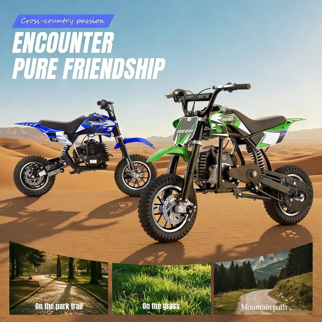 4-Stroke Gas Mini Off-Road Racing Motorcycle, Pocket Motorcycle, Two-Stroke Off-Road Racing Motorcycle, Gasoline-Powered Off-Road Racing Motorcycle, Equipped with Off-Road Tires, Shock Absorbers, Pull Start, Front and Rear Disc Brakes, Top Speed 20 mph-