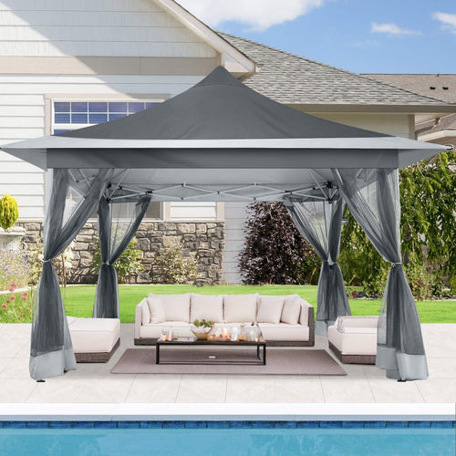 12 x 12 Ft Pop-Up Canopy Gazebo with Mosquito Net for Backyard Parties or Campsite Gatherings