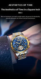 OLEVS Men's Mechanical Watch — Automatic Stainless Steel Wristwatch with Luminous Dual-Calendar Large Dial