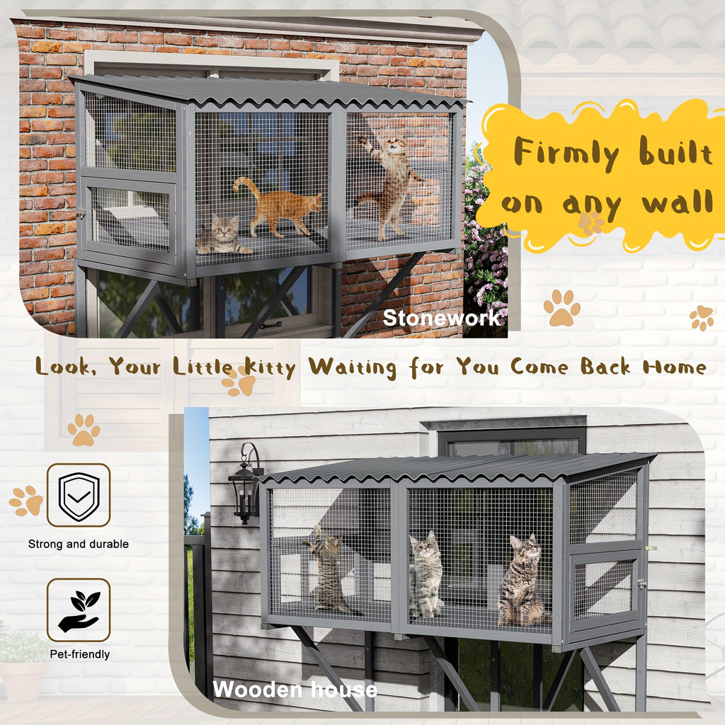 [Wooden Cat Window Box] Expandable Wooden Cat Window Box - Large Cat Catio, Waterproof Multi Cat Window Perch for Safely Enjoying Outdoor Sights