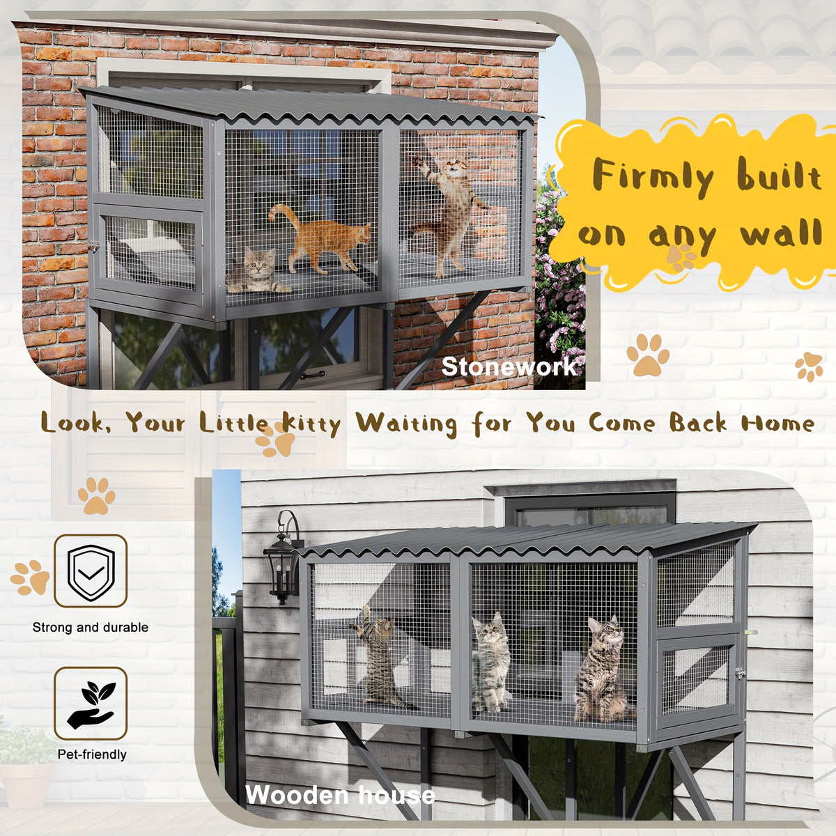 [Wooden Cat Window Box] Expandable Wooden Cat Window Box - Large Cat Catio, Waterproof Multi Cat Window Perch for Safely Enjoying Outdoor Sights