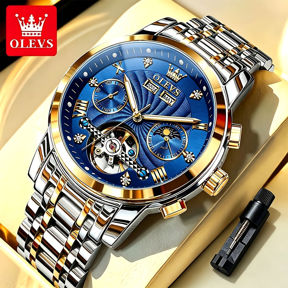OLEVS Men'S Mechanical Watch - Automatic Movement Stainless Steel Large Dial, Luminous Dual Calendar Business Casual Dress Multifunctional Wristwatch Relojes Para Hombre Without Box, Without Battery