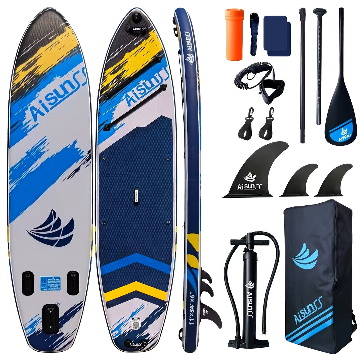 11' Inflatable Paddle Board for Adults, 34'' Extra Wide Stand Up Paddle Board with EVA Deck, Double Action Pump & Removable Fin, SUP Board 450Lb Capacity for Surf/Yoga/Family