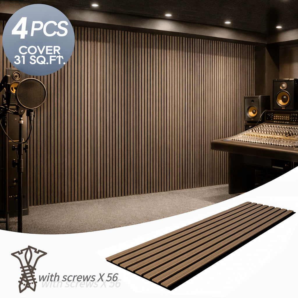 [Wall Panels Decor] 4-Pack 93" X 12" Wall Panels For Interior Wall Decor, Wood Panels For Wall And Ceiling, 3D Wood Slat Wall Panel/Fluted Sound-Absorbing Panel, With Screws