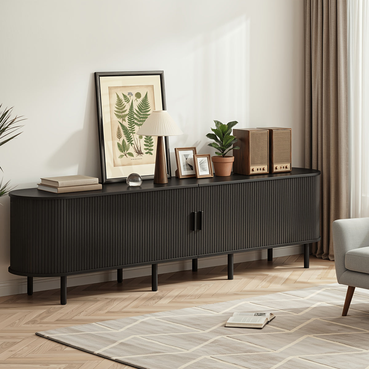 PAZCASA Wide Large TV Stand, Available in 86-inch/70.8-inch/55-inch Sizes, with Power Outlets, Suitable for 90-inch TVs. Sturdy and Durable Entertainment Center Featuring Adjustable Shelves, Sliding Doors, and Ample Storage Space. Modern Media