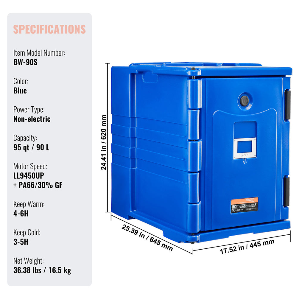VEVOR Insulated Food Pan Carrier Stackable Catering Dishbox 90L/120L Chafing Dish, Small wheel/Large wheel