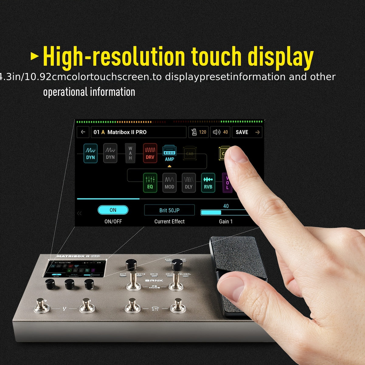 SONICAKE Matribox II Pro Guitar & Bass Amp Modeling Multi-Effects Pedal with 4.3" Touchscreen, 63 Amps/93 Pedals/61 Cabinets, IR Simulation, Expression Pedal, MIDI, USB Audio Interface, FX Loop, Metal Chassis, Guitar Effects Pedals, Live Performance Gear,