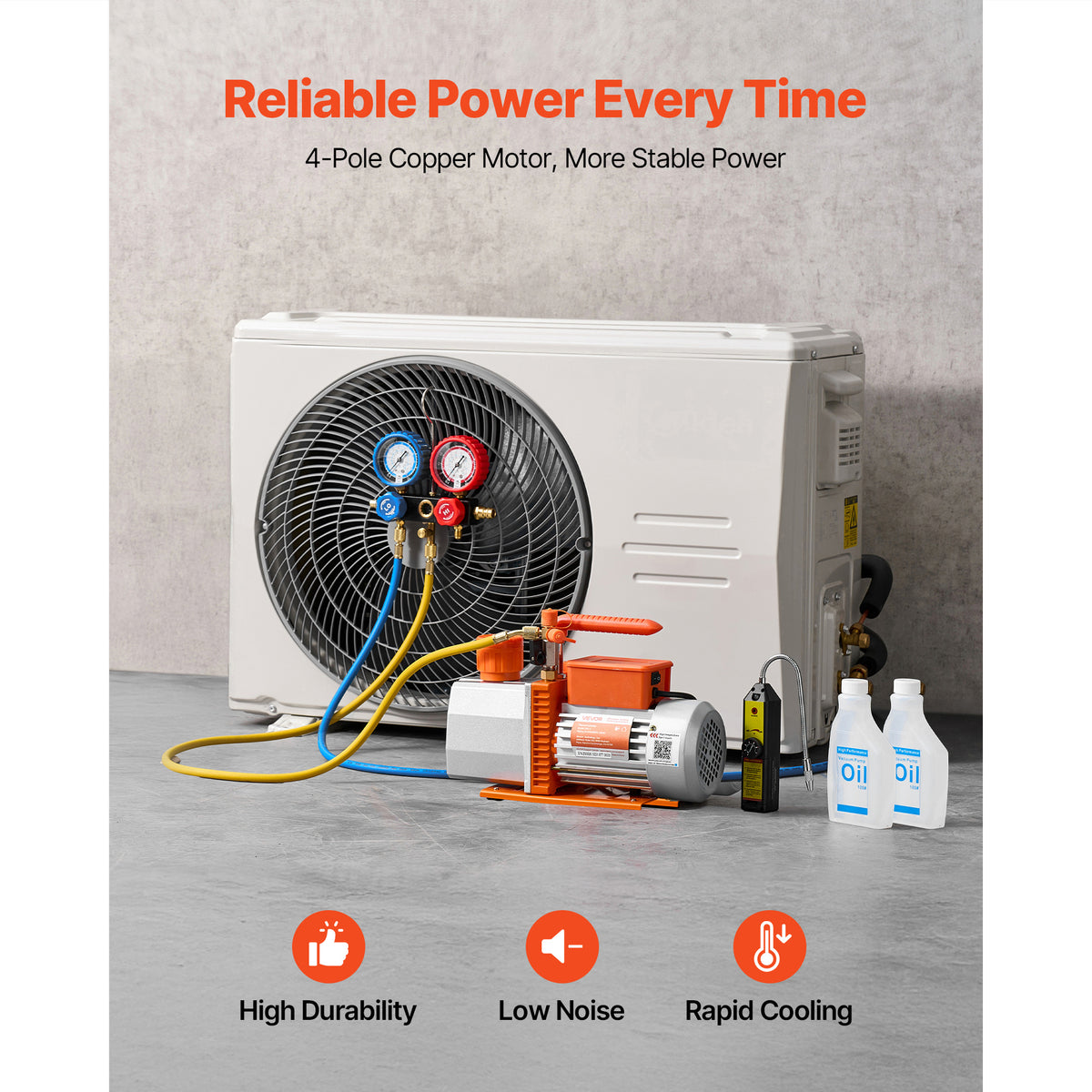 VEVOR AC Vacuum Pump and Gauge Set, 7 CFM 3/4 HP, Two Stage Rotary Vane HVAC Vacuum Pump, A/C Manifold Gauge Kit, for R22 R410a, with Leak Detector Carry Bag Hose, for Auto HVAC Air Conditioning