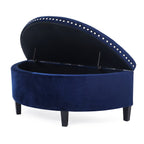 43.5" Velvet Storage Bench with Button Tufting Rivet Details Half Moon Ottoman for Living Room, Bedroom, Or Entryway Sturdy Hardwood Frame, Hidden Storage, Elegant Design, Living Room Seating Elegant Velvet Bench Velvet Upholstery, Bench for Bedroom