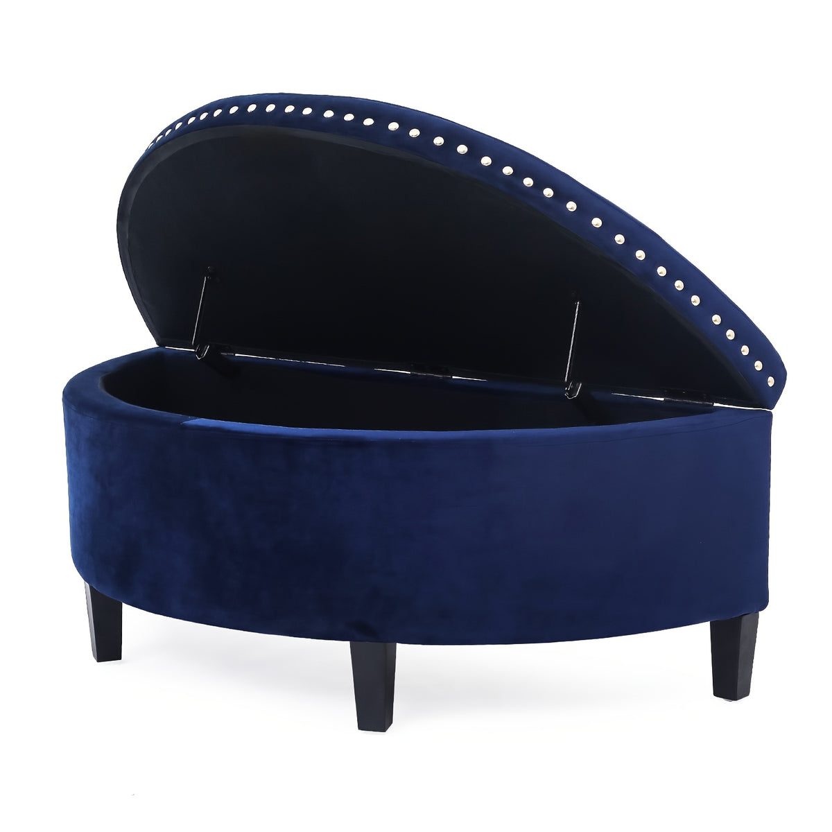 43.5" Velvet Storage Bench with Button Tufting Rivet Details Half Moon Ottoman for Living Room, Bedroom, Or Entryway Sturdy Hardwood Frame, Hidden Storage, Elegant Design, Living Room Seating Elegant Velvet Bench Velvet Upholstery, Bench for Bedroom