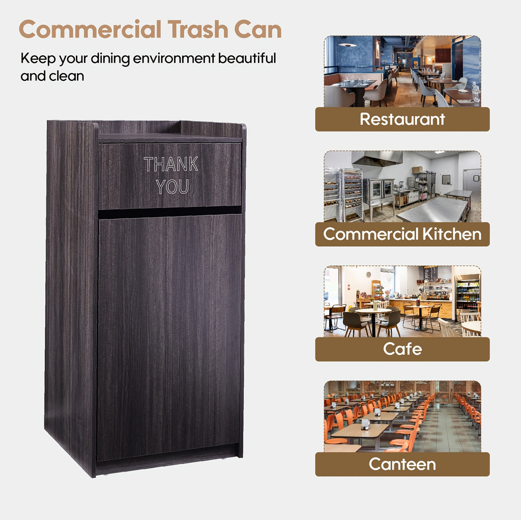 Large 40-Gallon Wooden Waste Bin with a Tray Top, Featuring a Spacious Design, Easy-To-Clean Surface, And Compact Storage, Perfect for Offices, Restaurants, And Kitchen Cabinets