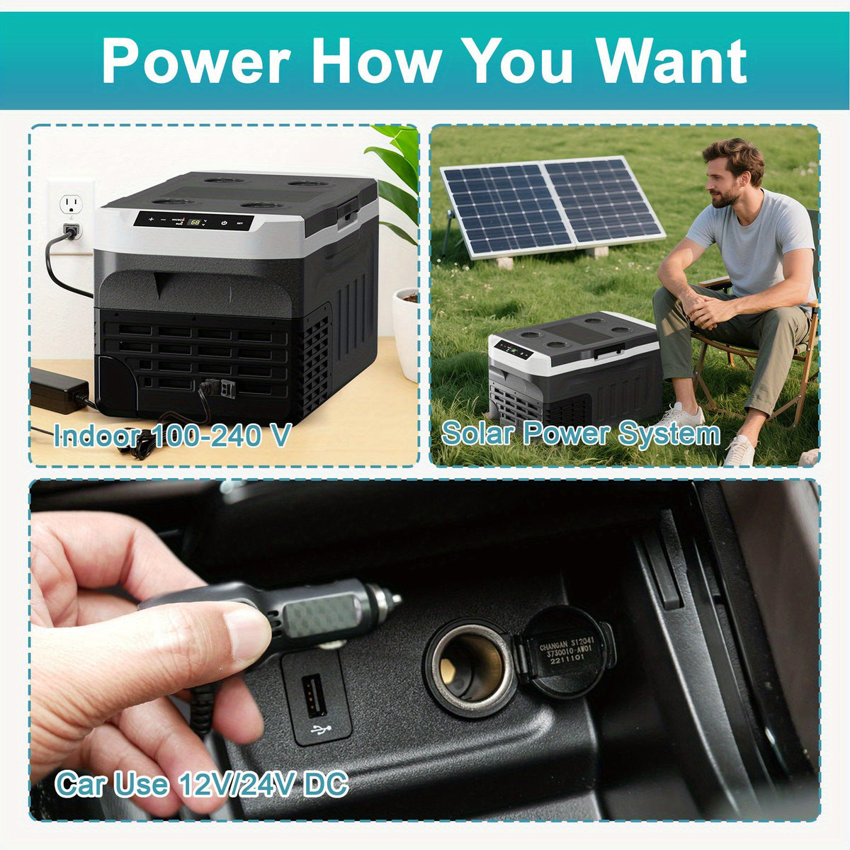 [Portable for Camping] Upgraded 33 QT Portable Compressor Car Fridge Freezer, 15Min Cool to -4°F, ECO Energy-Save & MAX Fast-Cool Modes, AC/DC 2 Charging, 3-Level Battery Guard, LED Screen & Cup Holders, Portable for Camping RV Home
