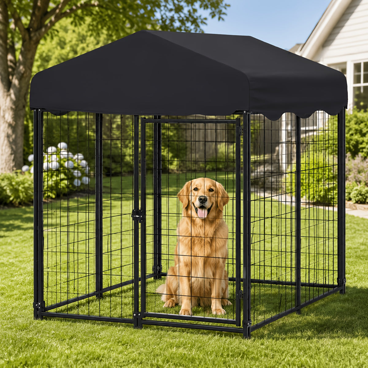 [Heavy Duty Dog Cage] Outdoor Dog Kennel, Heavy Duty Dog Cage With Roof, For Medium To Small Dogs Outside 4Ft X 4Ft X 4.5Ft, Large Pet Crate Cage Dog Playpen