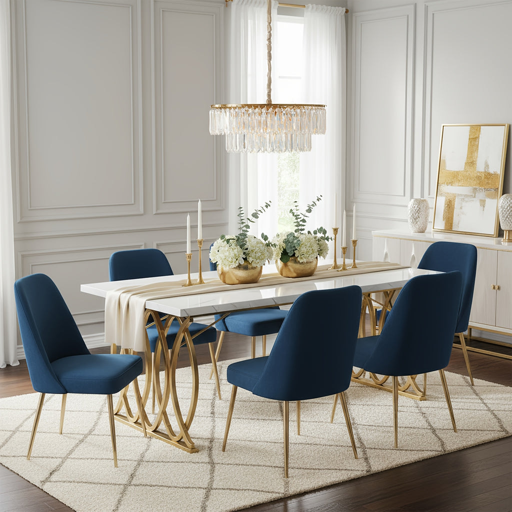 Modern Dining Table, 63" Large Kitchen Table for 4-6 People, Unique Rectangular Dinner Table Kitchen & Dining Room Furniture with Faux Marble Tabletop And Geometric Legs