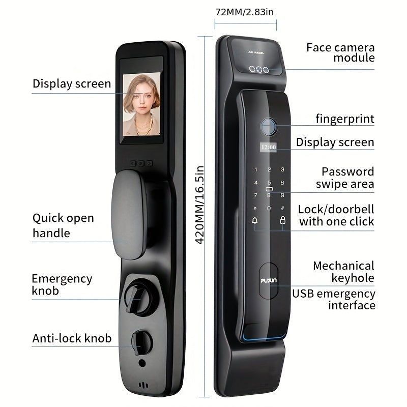 Puxin DF65 Smart Lock with 3D Face Recognition And Automatic Fingerprint Access for Home Use