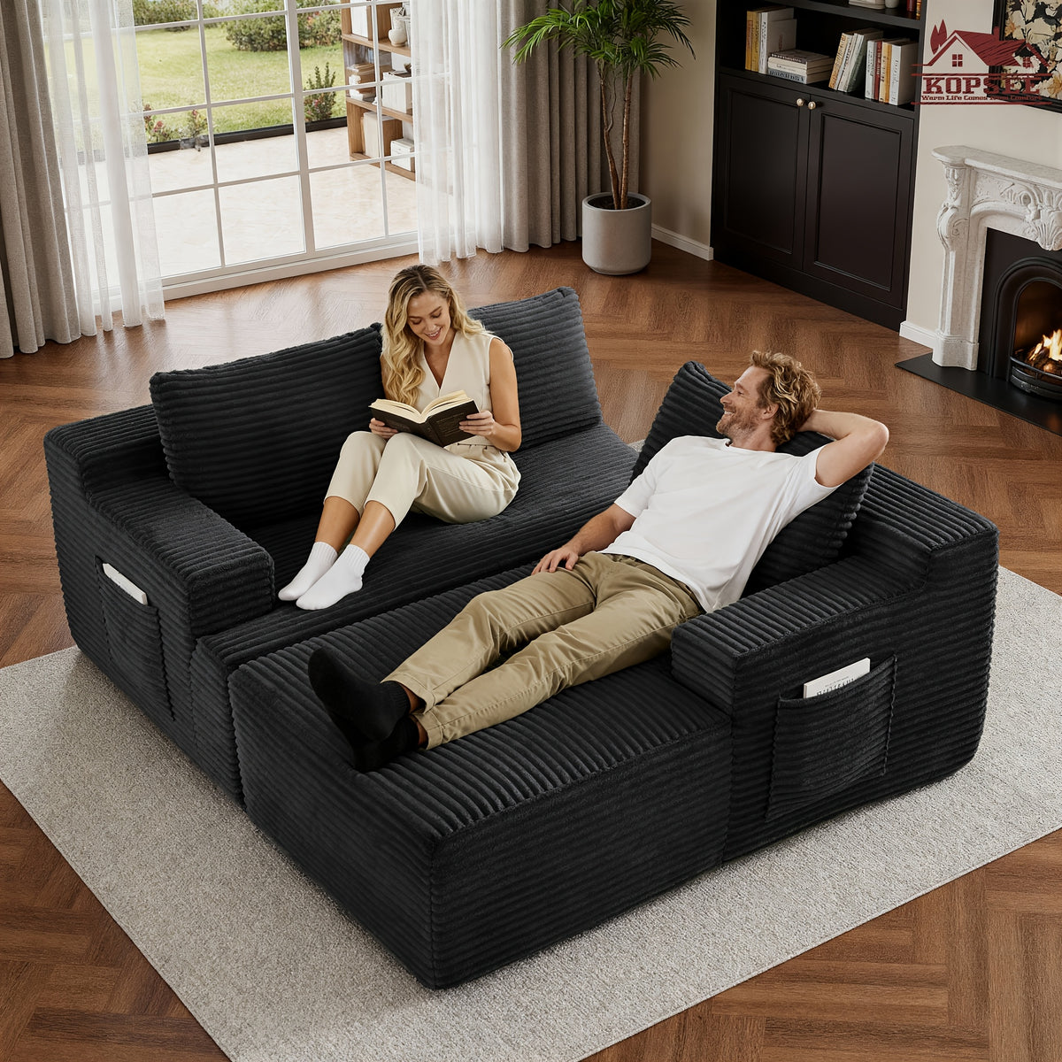 KOPSEE 96" Sectional Sofas for Living Room Cloud Couch Sofa with L-Shape Upholstered Boneless Couches Modern Modular Sectional Sofa with Chaise