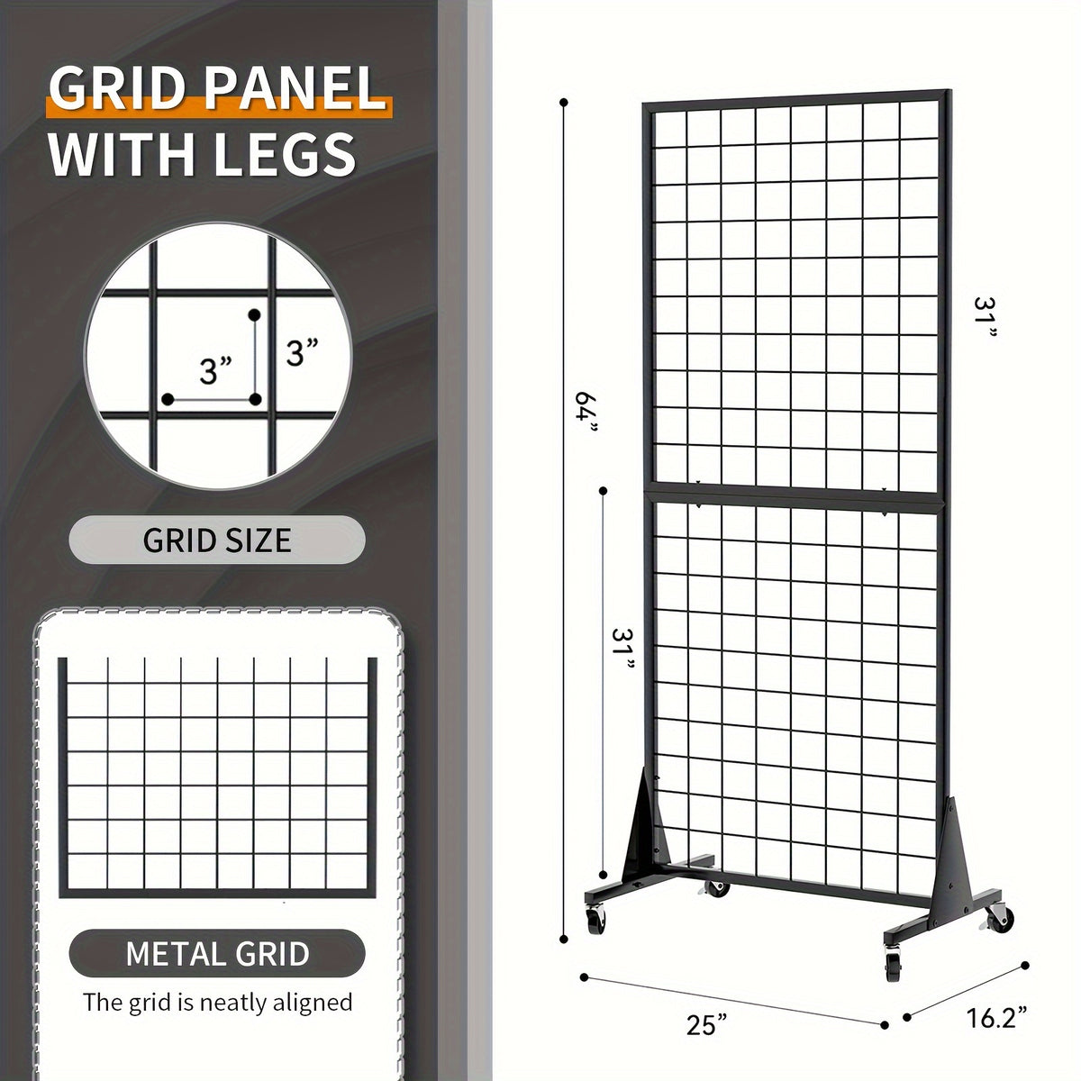 3-Pack 2' X 5.5' Ft Gridwall Panel Mesh Display Stand Heavy Movable Floorstanding Grid Wall Panels with Mute Wheel