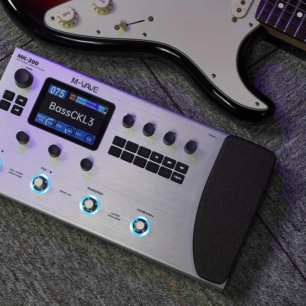 M-VAVE MK-300 -in- Electric Guitar & Bass Multi-Effects Processor with Drum Machine Backing Loop, Emulated Amplifier Suitable for Studios, Performances, Recording Gear, Looping Effects Unit