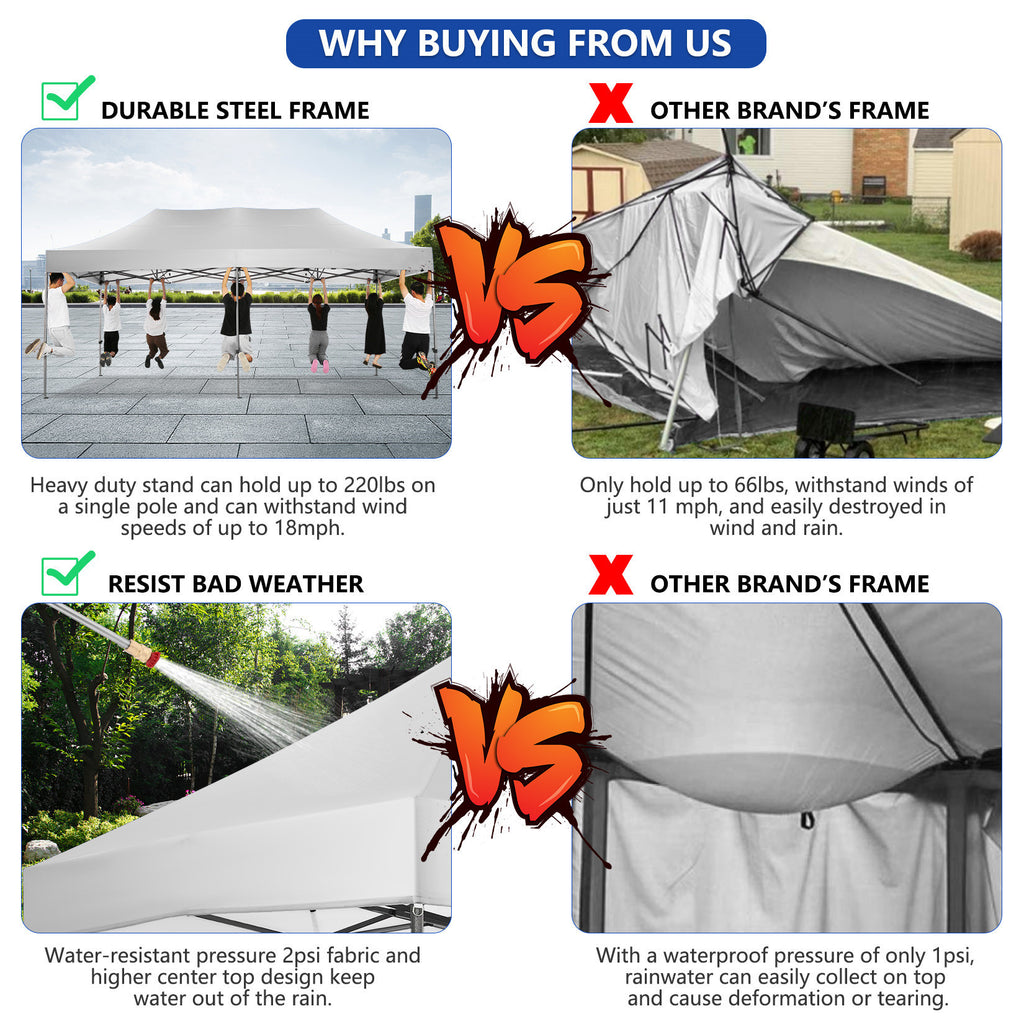 10x20 Pop Up Canopy Tent, Heavy Duty Canopy with 6 sidewalls, Easy Up Commercial Outdoor Canopy, Wedding Party Tents for Parties, All Season Wind & Waterproof Gazebo with Roller Bag, Pop Up Canopy for Wedding, Commercial Areas, Playgrounds, etc