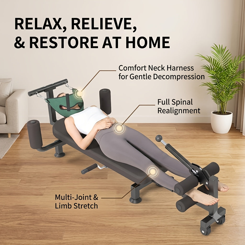 Neck And Back Stretching Table, Multi-Speed Adjustable Cervical And Lumbar Spine Stretching Bench, Portable Home Spinal Extender with Rolling Wheels, Suitable for Home Stretching And Relaxation. Fitness for Adults, Dedicated to Stretching