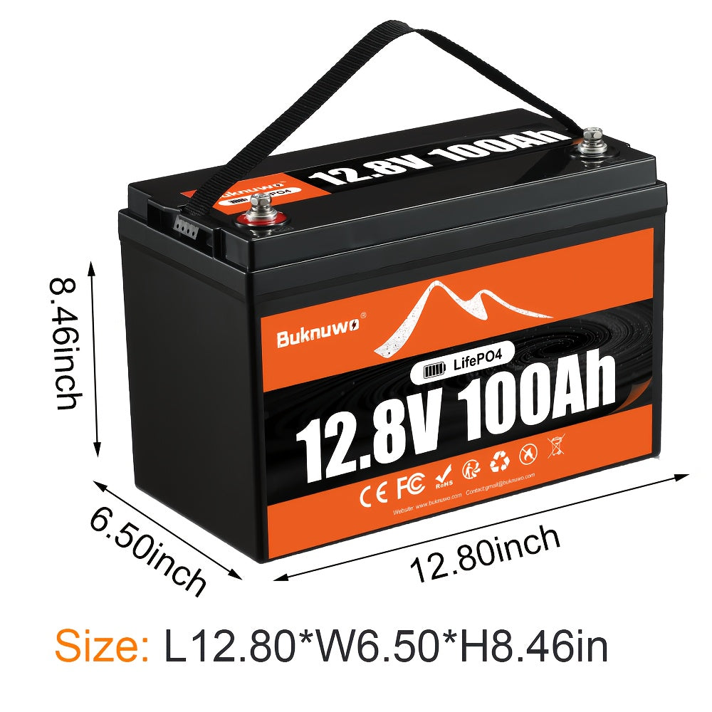 [12V 100Ah LiFePO4 Battery] Buknuwo 12V 100Ah Lithium LiFePO4 Battery, Low Temp Protection.Rechargeable LiFePO4 Battery with Up to 15000 Deep Cycles, Built-in 100A BMS for Camper, Solar Systems, Boat, (Group 31)