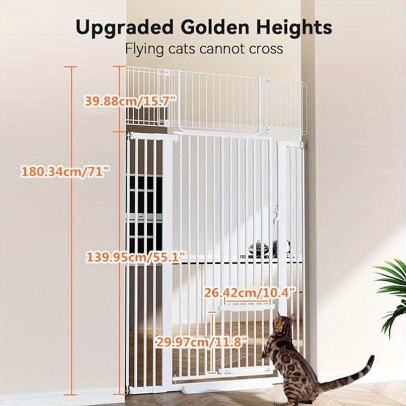 71" Extra High Cat Barrier, 29.5-40.6" Extra Broad Pet Barrier, Convenient Walk-Through, Pressure-Fitted Pet Barrier with Adjustable Cat Entrance for Doorways And Stairs