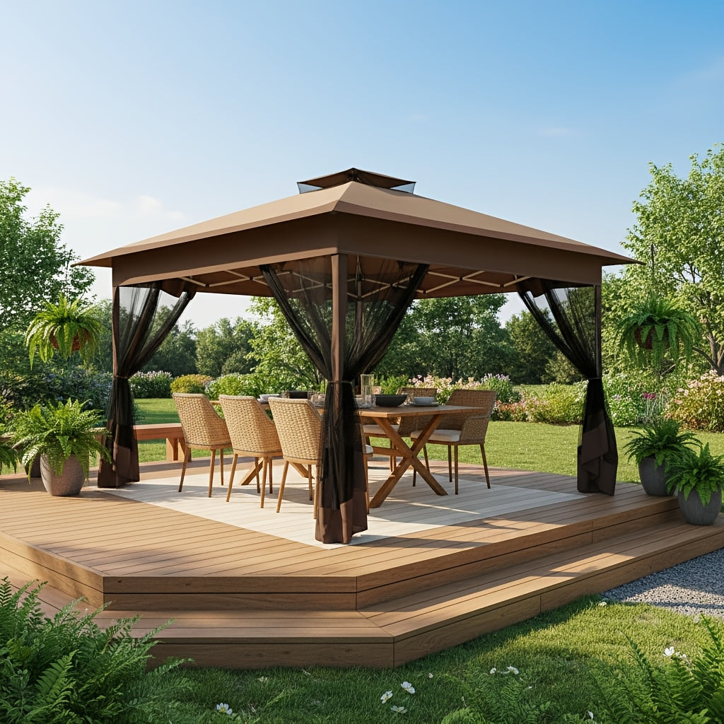 12x12ft/13x13ft Pop-Up Gazebo, Canopy with 4 Removable Mosquito Nets, Includes 4 Sandbags And Carry Bag, 3 Height Adjustments, Outdoor UV-Protective Gazebo, Easy to Carry And Set Up, Ideal for Gardens, Lawns, Parties, Camping, Fairs, Outdoor Events