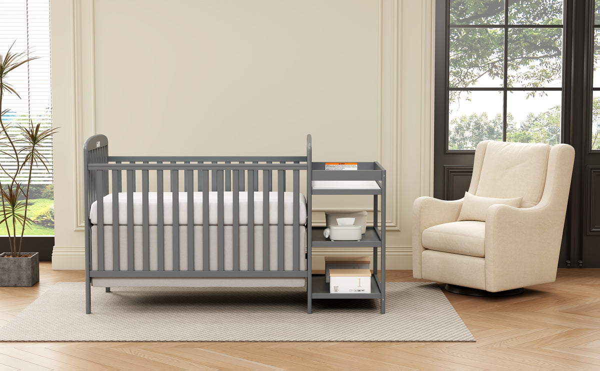 Goldzone 4-in-1 Convertible Baby Crib, Wooden Baby Stuffs Converts Into Toddler Bed with Changing Table, Newborn Essential Items Full Size Nursery Decor Cribs, Adjustable Heights, Item Weight: 56lbs, Maximum Weight Recommendation: 50lbs