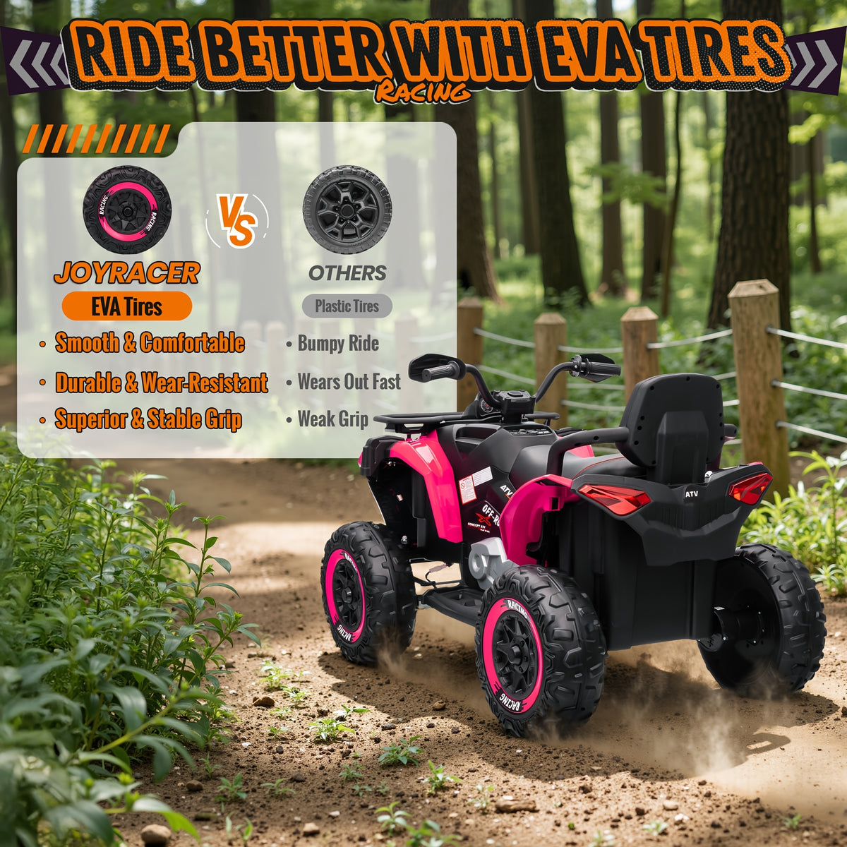 24V Electric Kids ATV Quad, 4WD Off-Road Vehicle, 2-Seater with Leather Seats And Knee Pads, Ride-On for Boys And Girls (/Red//Black) - Ideal Birthday/Christmas/Halloween Gift, 3 Speeds, Remote Control Design