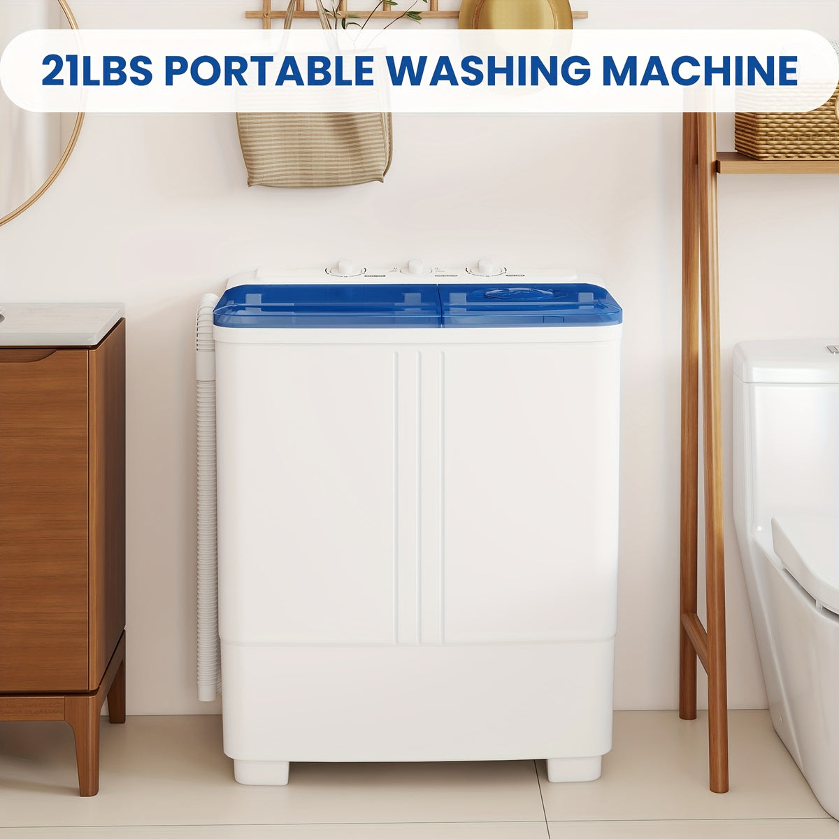 21Lbs Portable Washing Machine, Semi-automatic Compact Twin Tub Laundry Washer with Built-in Drain Pump, Time Control, 13Lbs Washer And 8Lbs Spin Dryer Combo for Apartments, Dorms, RVs