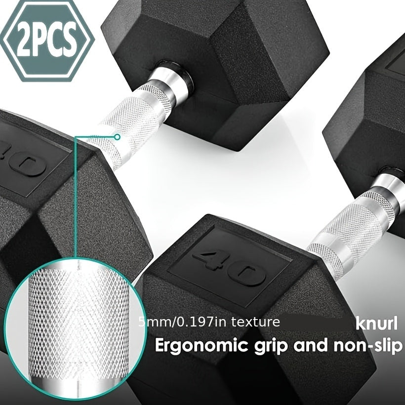 2pcs 60lb/65lb/70lb/75lb/80lb/85lb Dumbbell, Rubber-Coated Cast Iron Hex Shape, Perfect for Weightlifting & Strength Training