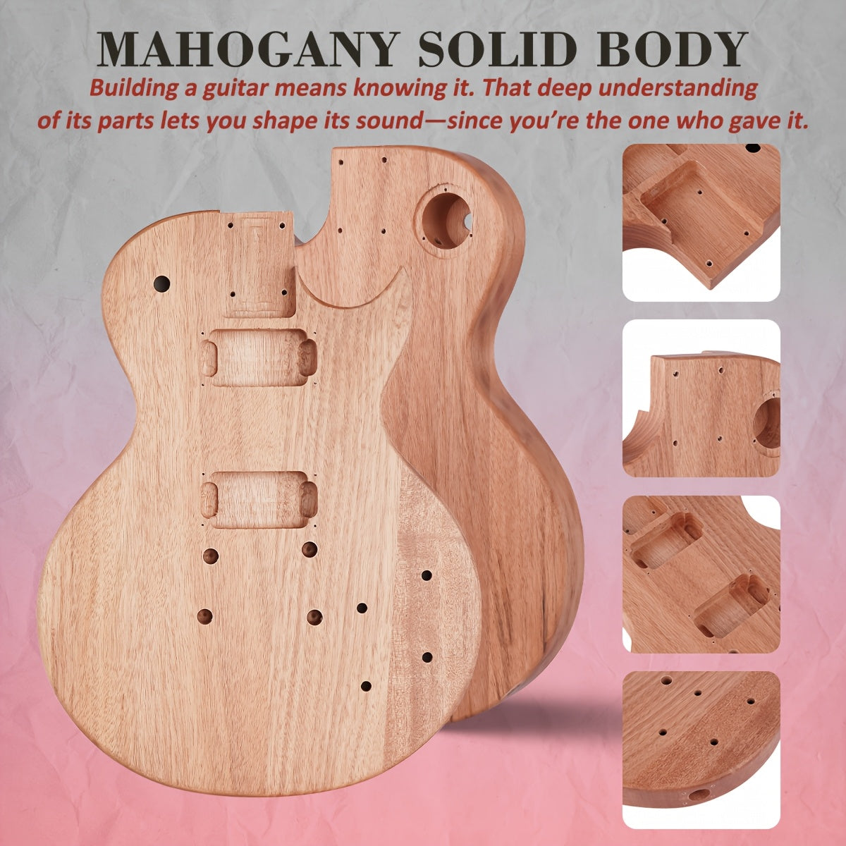 STRICH DIY Electric Guitar Kit, Mahogany Body with Maple Neck, HH Pickups Pre-Drilled & Wired, Complete Hardware Pack, Build-Your-Own in One Box