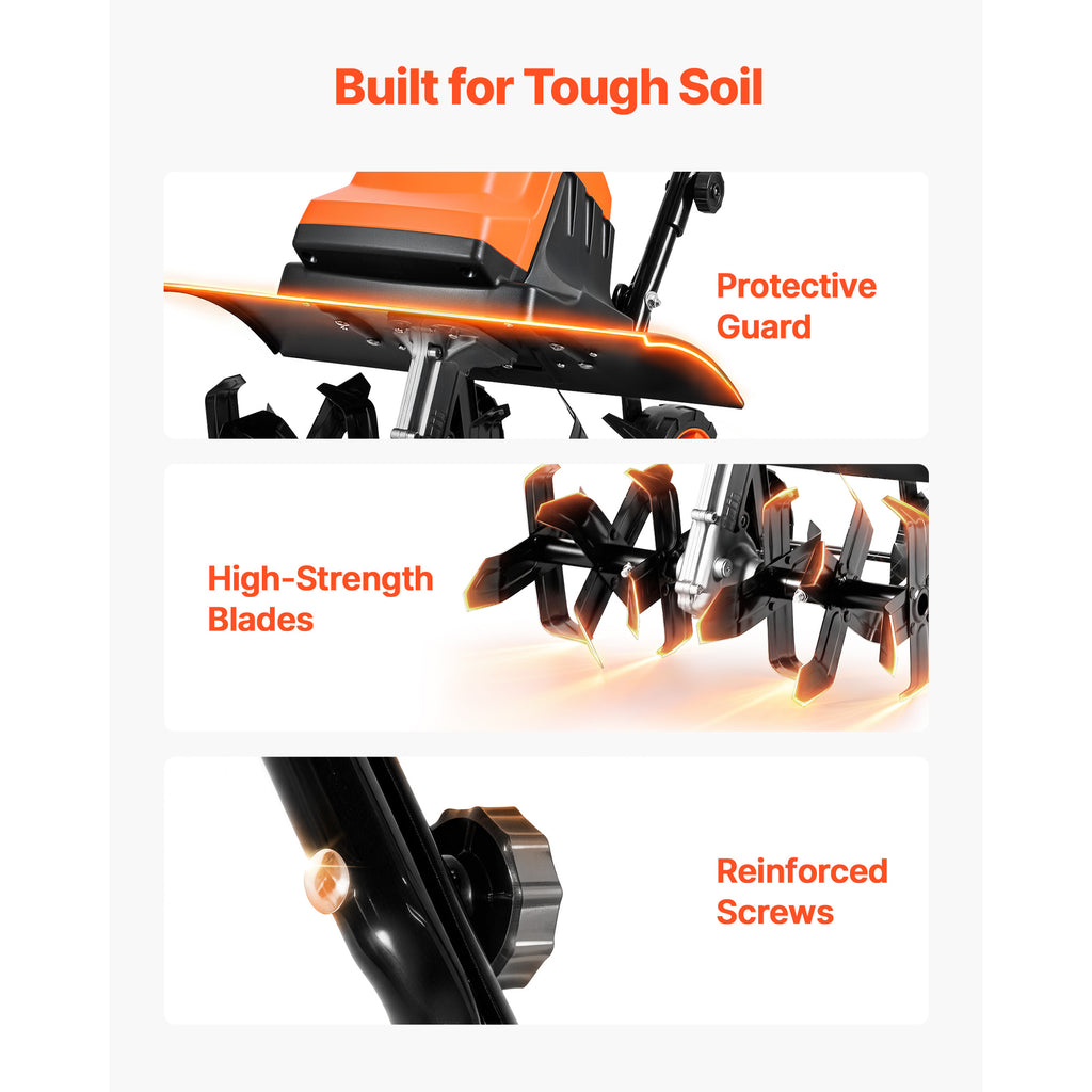 VEVOR Corded Electric Tiller, 18 Inch Tilling Width Garden Rototiller, 15-Amp Motor Heavy-Duty Tilling Machine, Cultivator with Steel Tines and Foldable Handle, for Lawn, Yard, and Gardening Care