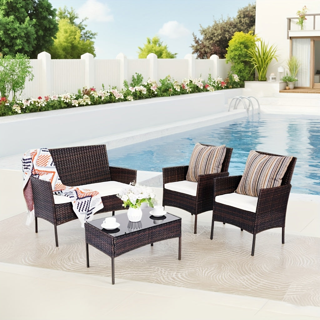 The HARAISEDK Handmade Outdoor Wicker Patio Sofa Set, Combined with A Tempered Glass Coffee Table, Is An All - Weather PE Rattan Furniture Piece That Is Applicable to Courtyards, Patios, Balconies, Backyards, Decks, Bars And Cafes.