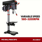 BUCKTOOL 12 INCH 6.2A Professional Bench Drill Press, 3/4HP Powerful Benchtop Drill Press, Variable Speed Drill Press With Work Light