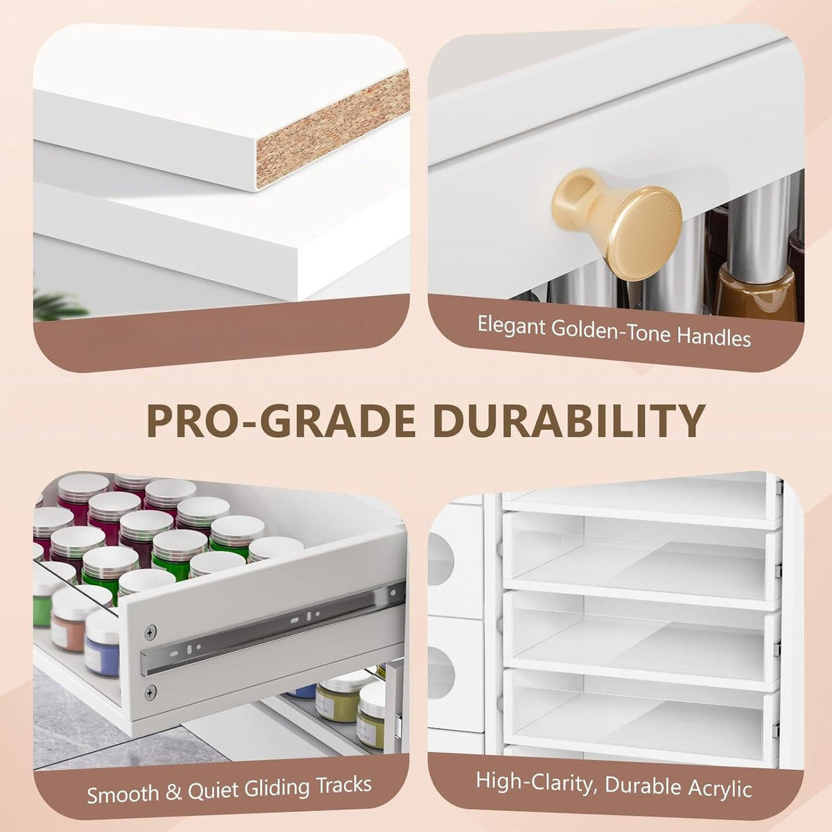 [Salon Organizer Cabinet] Nail Salon Organizer Cabinet, 32" L Floor Storage with 8 Clear & 4 Visual Drawers, Wooden Display for Polish & Powder, Beauty Salon Furniture
