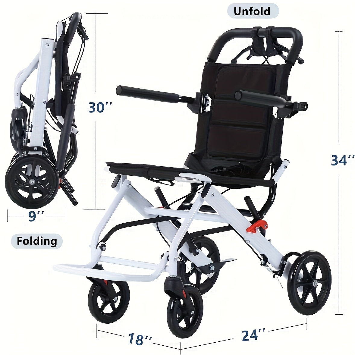 Aevi Ultra-Light Folding Portable Wheelchair for the Elderly, Portable Wheelchair for Adults and Children, Load Capacity 220 Lbs, Suitable for the Elderly, Adults, and Seniors for Outings, Can Be Placed in the Trunk