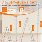 LEVELEVE 6-Step A Frame Step Ladder, Extension Ladder with Two Stabilizer Bars & Wheels, 330 Lbs Security Load Multi-Position Ladder for Stairs Home Indoor Outdoor Roof
