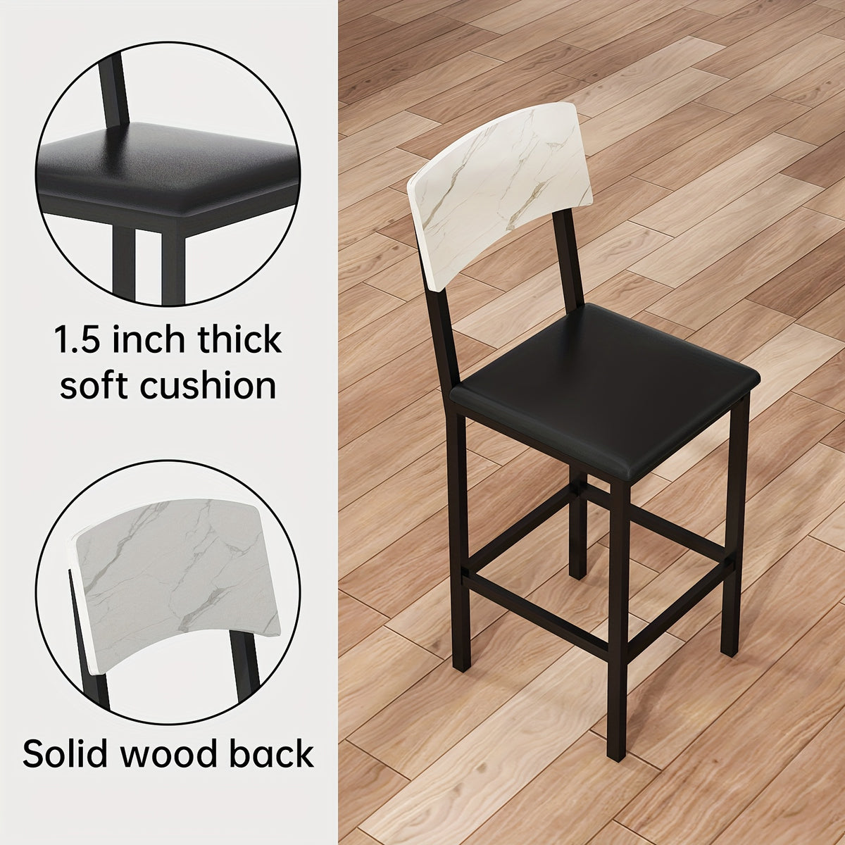 5pcs Dining Table and Chair Set, Modern Contemporary Kitchen Furniture with Upholstered Chairs, Rectangle Mixed Color Counter Height Table and 4 Bar Stools, Compact for Small Space, Imitation Marble Texture, Suitable for Living Room and Bar