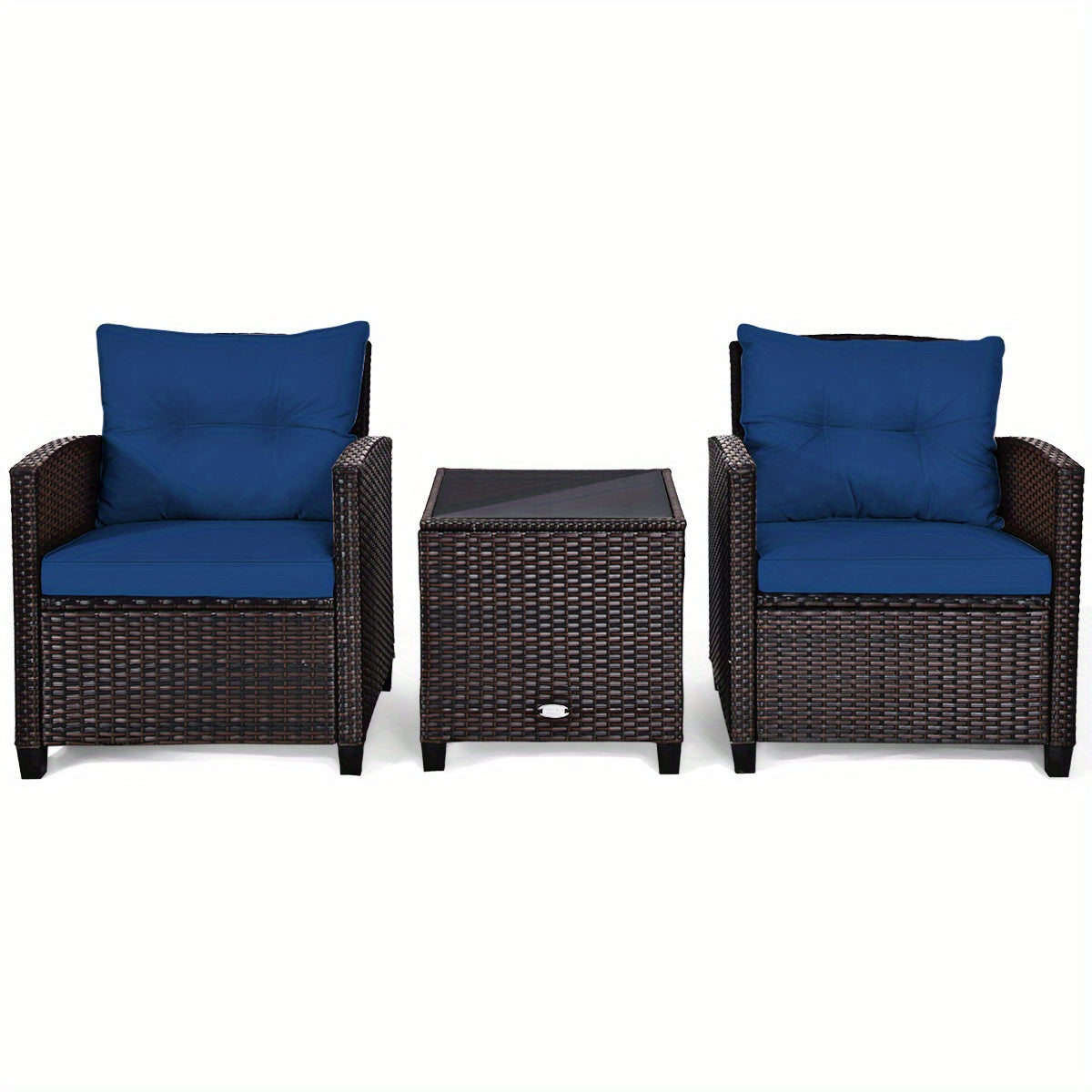 Patio Conversation Set by TANGKULA with 2 Cushioned Armchairs and Tempered Glass Coffee Table