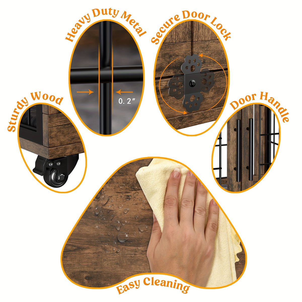 43/36/29/27in Furniture-style Wooden Dog Crate with Anti-Slip Mat, Adjustable Door, Secure Lock, Available In Gray/Brown, Easy to Move with Wheels Or Stable with Anti-Slip Foot Pads, Easy to Clean Pet Cage, Ideal for Home, Living Room Or Bedroom
