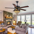 Crystal Ceiling Fan Fandelier with Lights - Modern Outdoor Fans with Remote Control, Noiseless AC Motor, Retro/Farmhouse Lighting, Dining Room, Living Room (52"