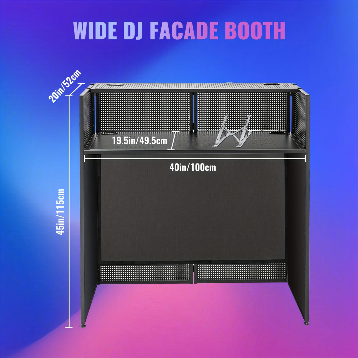 Portable DJ Booth with Heavy-Duty Metal Frame - Extra Large 20x40x45" Stage Booth, Dual DJ Tables, Laptop Holder & Cable Management System, Carry Bag - Lightweight DJ Facade Booth for Professional DJ Performances, Parties