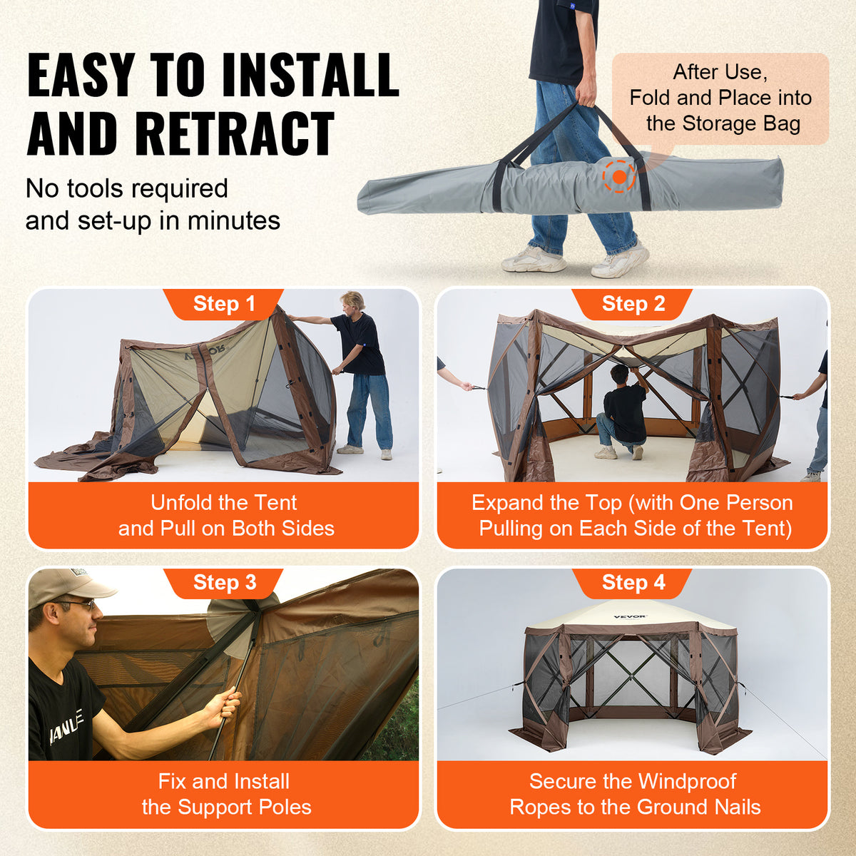 Pop-Up Screen Gazebo Tent by VEVOR, Removable Privacy Panels for Camping, Picnics and Backyard Gatherings